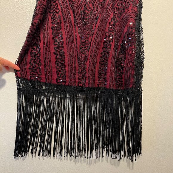 Flapper Dress Gatsby 1920s Fringe Beaded Black Red Party New Year's Themed XL - Picture 7 of 14